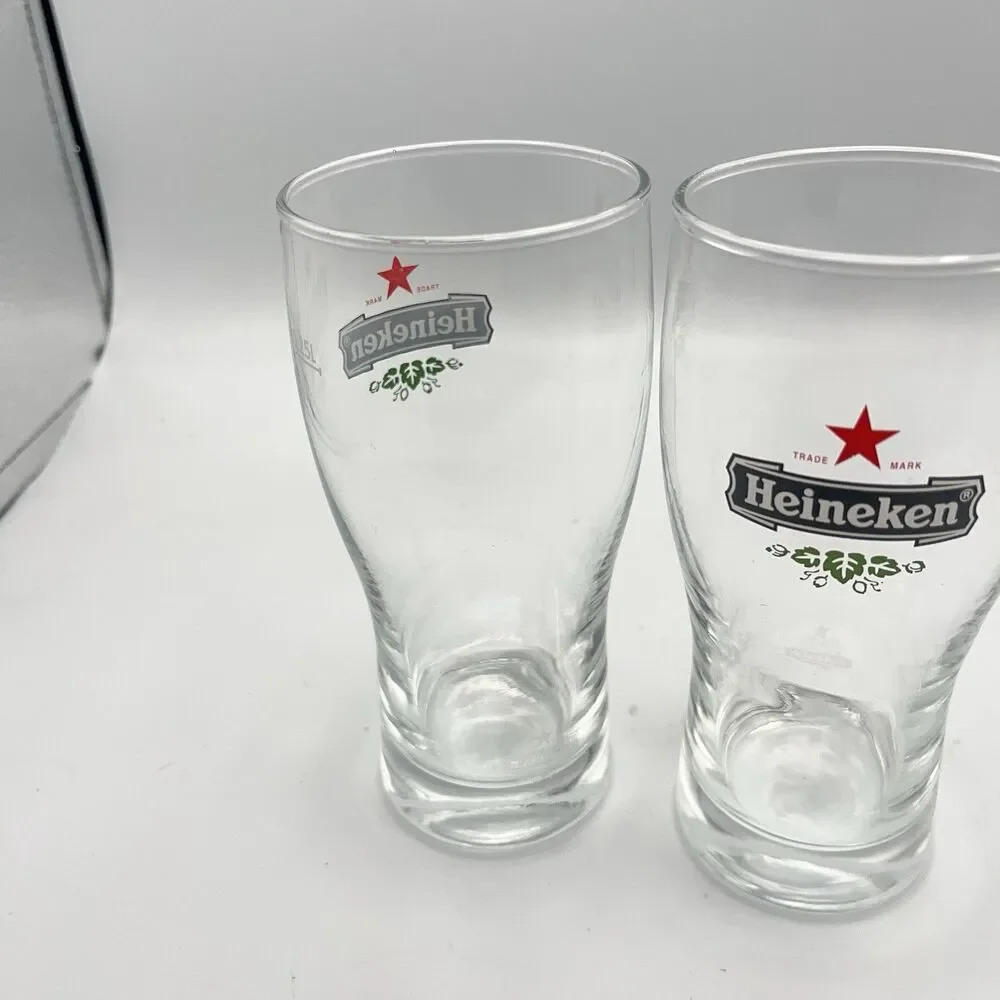 Heineken Beer Glasses .25L Red Star Etched Logo Reverse Bottom And .25L On Side